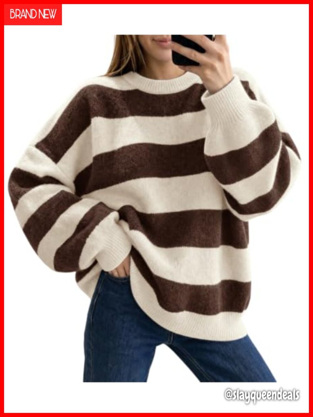Oversized Striped Color Block Knit Pullover Sweater Lantern Sleeve